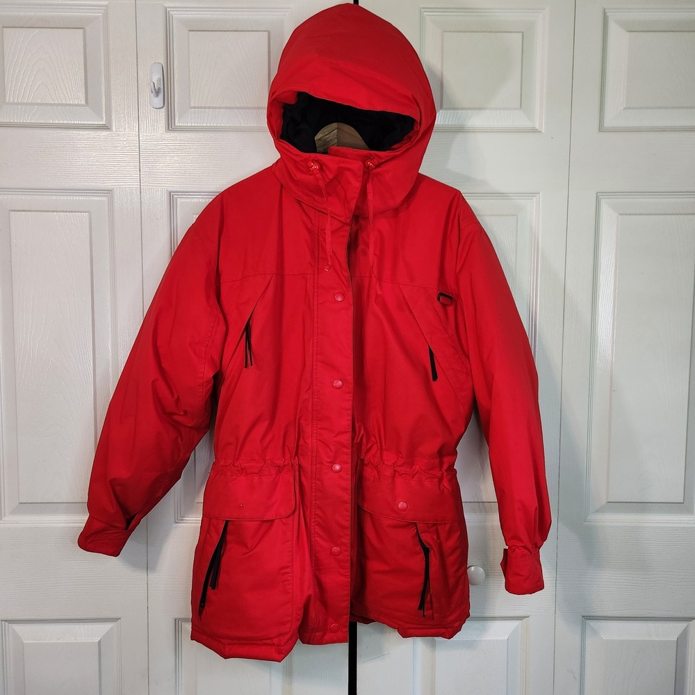 VTG Eddie Bauer Down Hooded Winter Parka Utility Jacket Adjustable Waist Large